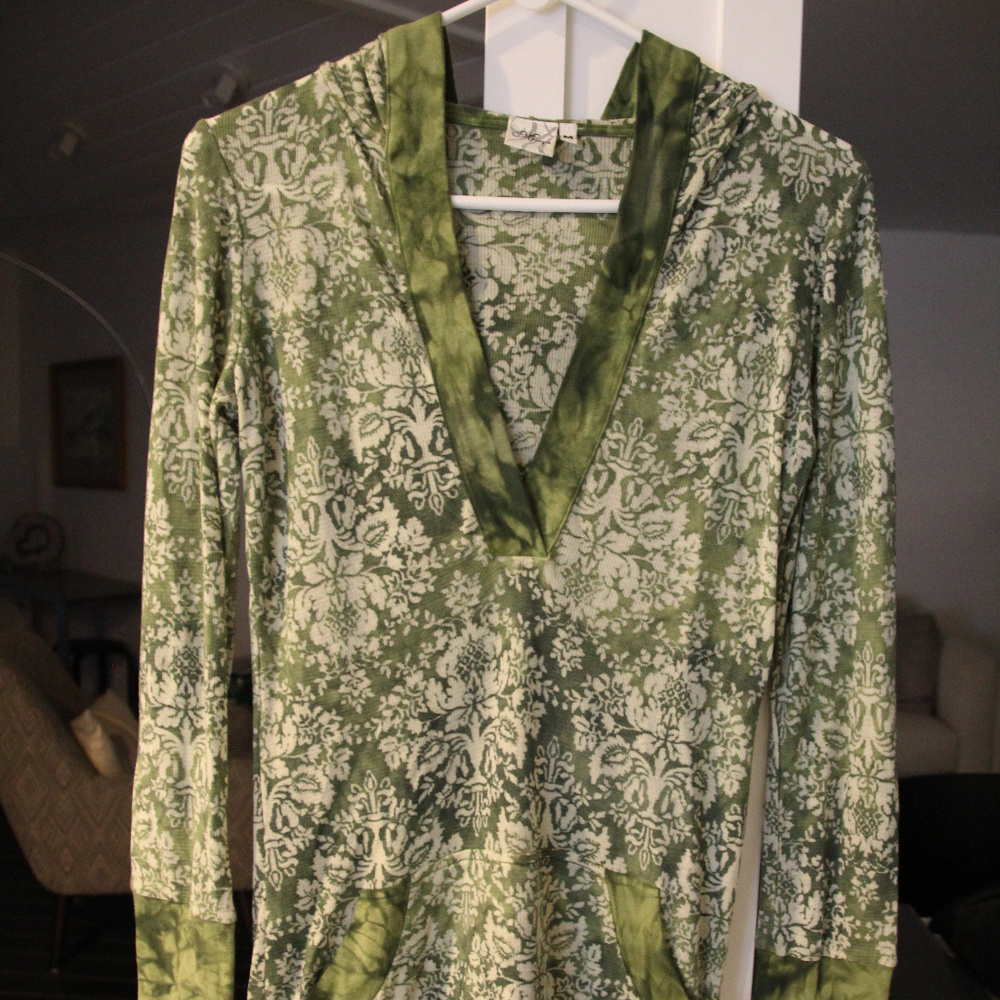 Burnout Paisley Print Hooded Long-sleeve Top